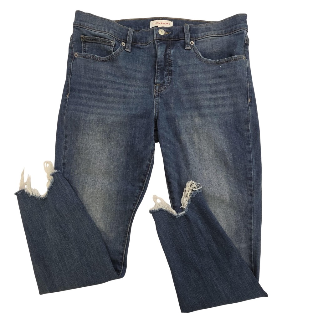 Lucky Brand Women's Distressed Cropped Ankle Jeans - Dark Blue
